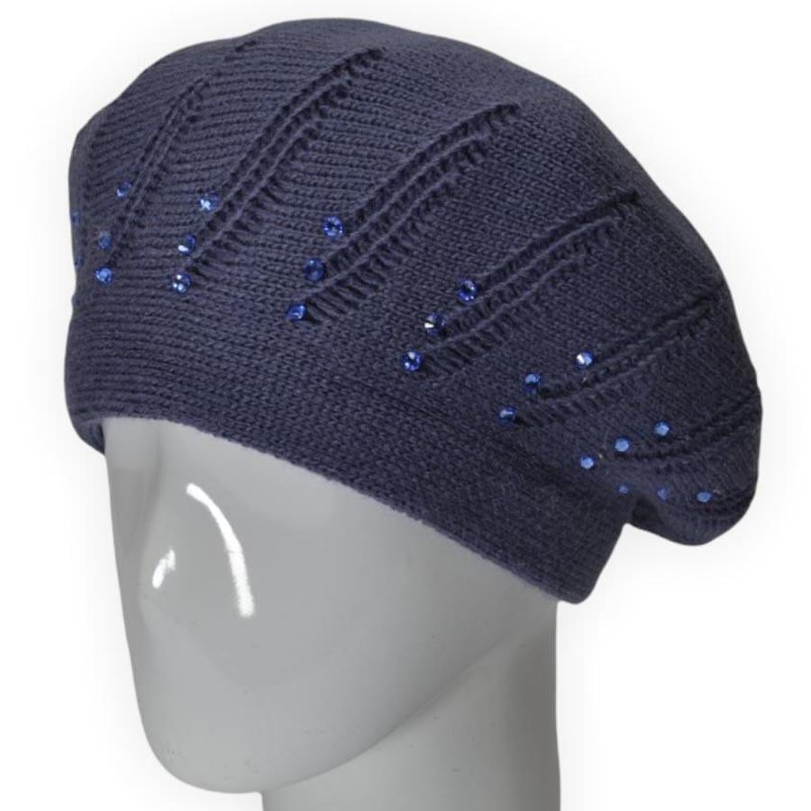 Берет Lirus Арника из шерсти двойной с стразами Джинсовый