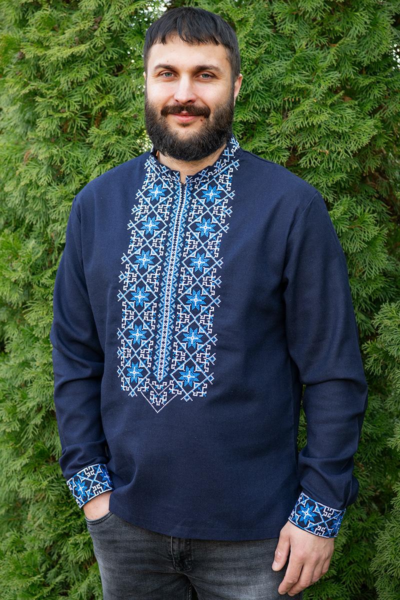 Вышиванка мужская из льна 3XL Темно-синий (2121243128)