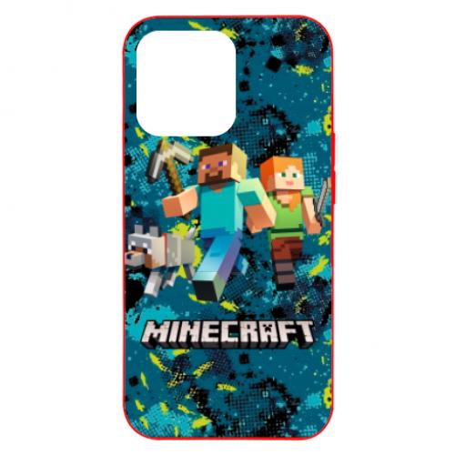 Чехол для iPhone 13 Pro Max Minecraft Steve Alex And Dog