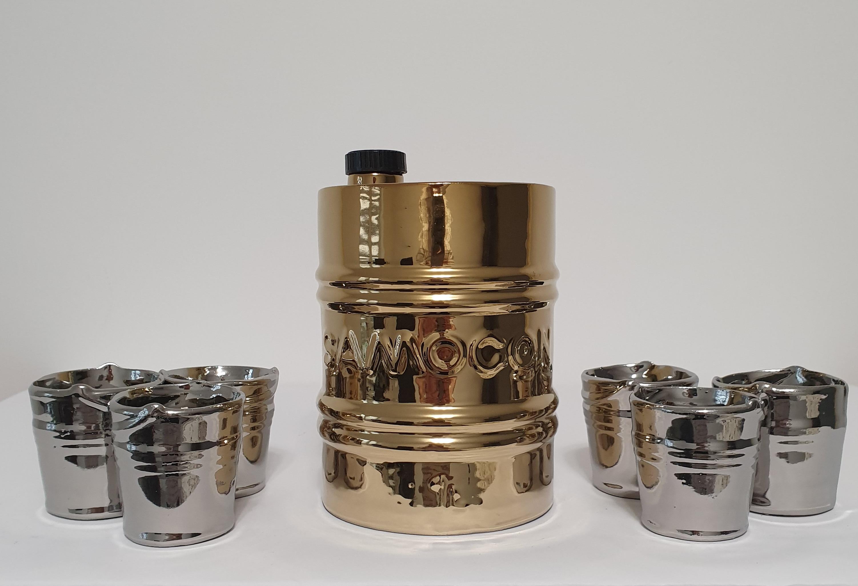 Подарочный набор для алкоголя штоф с рюмками Бочка керамика (3239)