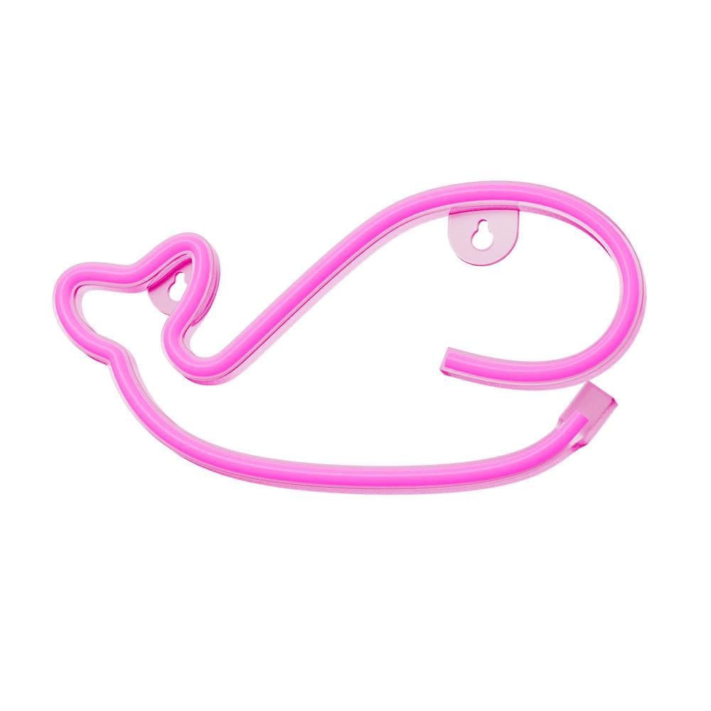 Неоновый настенный светильник Кит на батарейках/USB 15x29 см Розовый