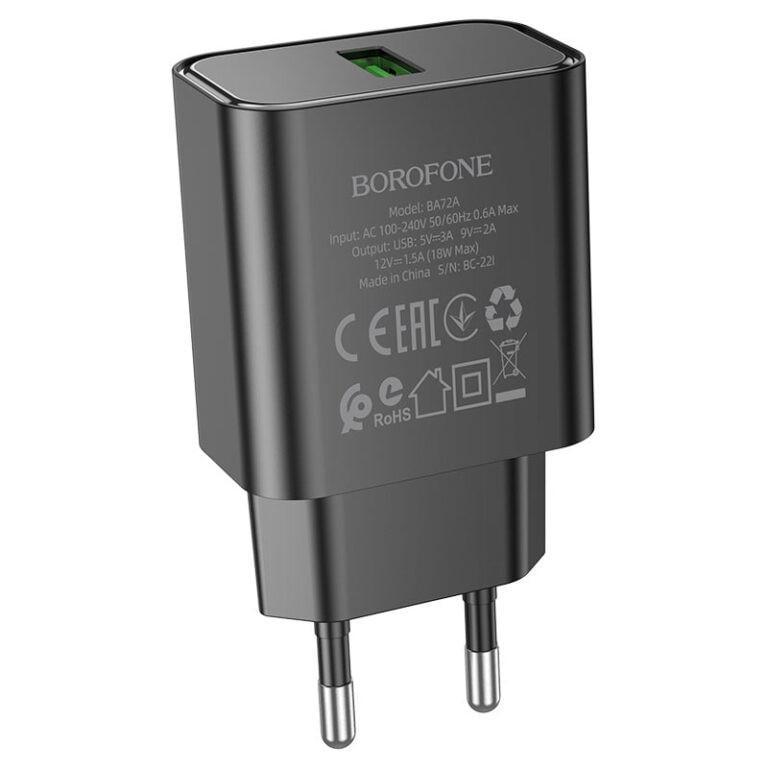 Зарядний пристрій мережевий Borofone BA72A Spring QC3.0 1USB-A Black (00000064406_1)