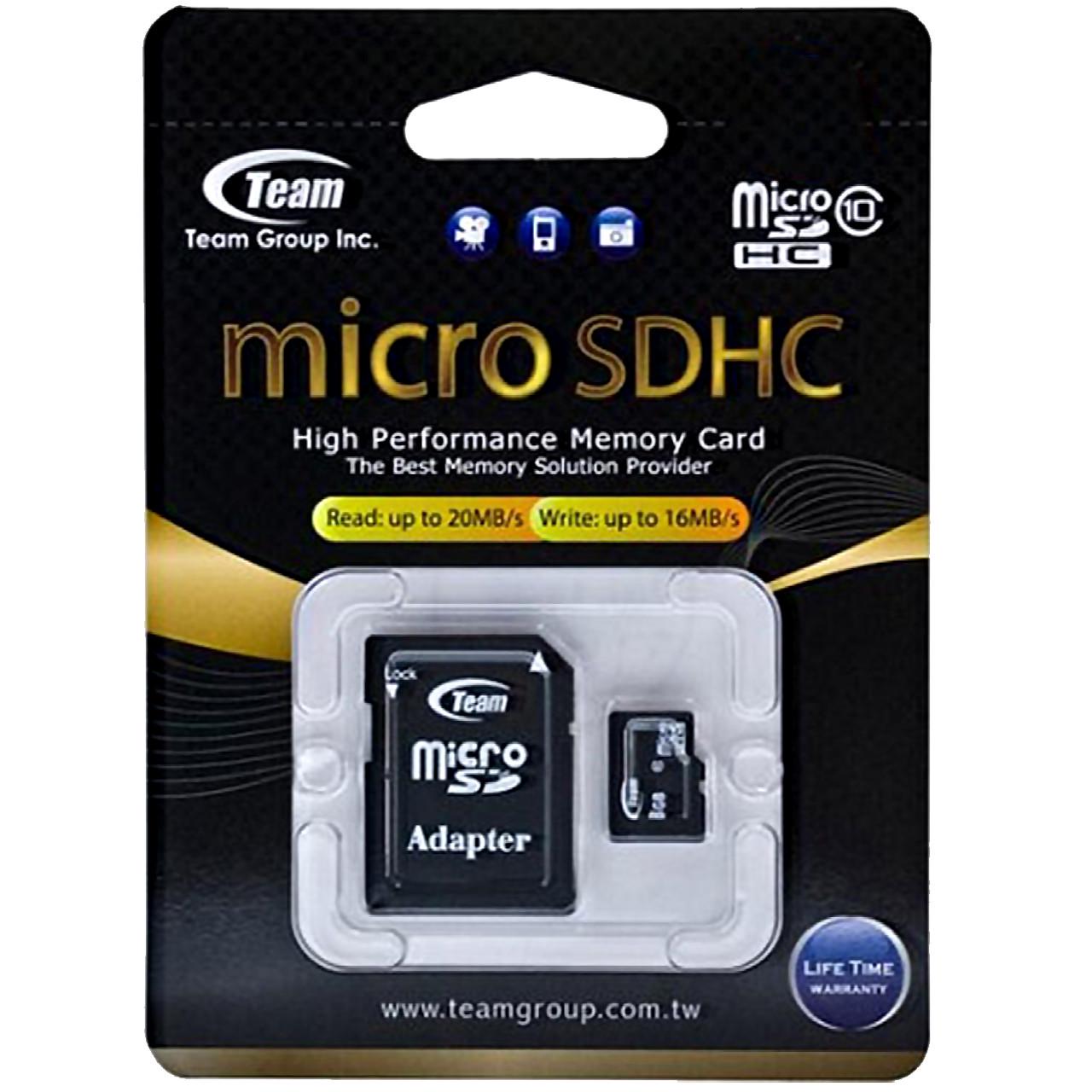 Карта памяти TEAM 16 GB microSDHC class 10 + SD-adapter для хранения и передачи информации - фото 2