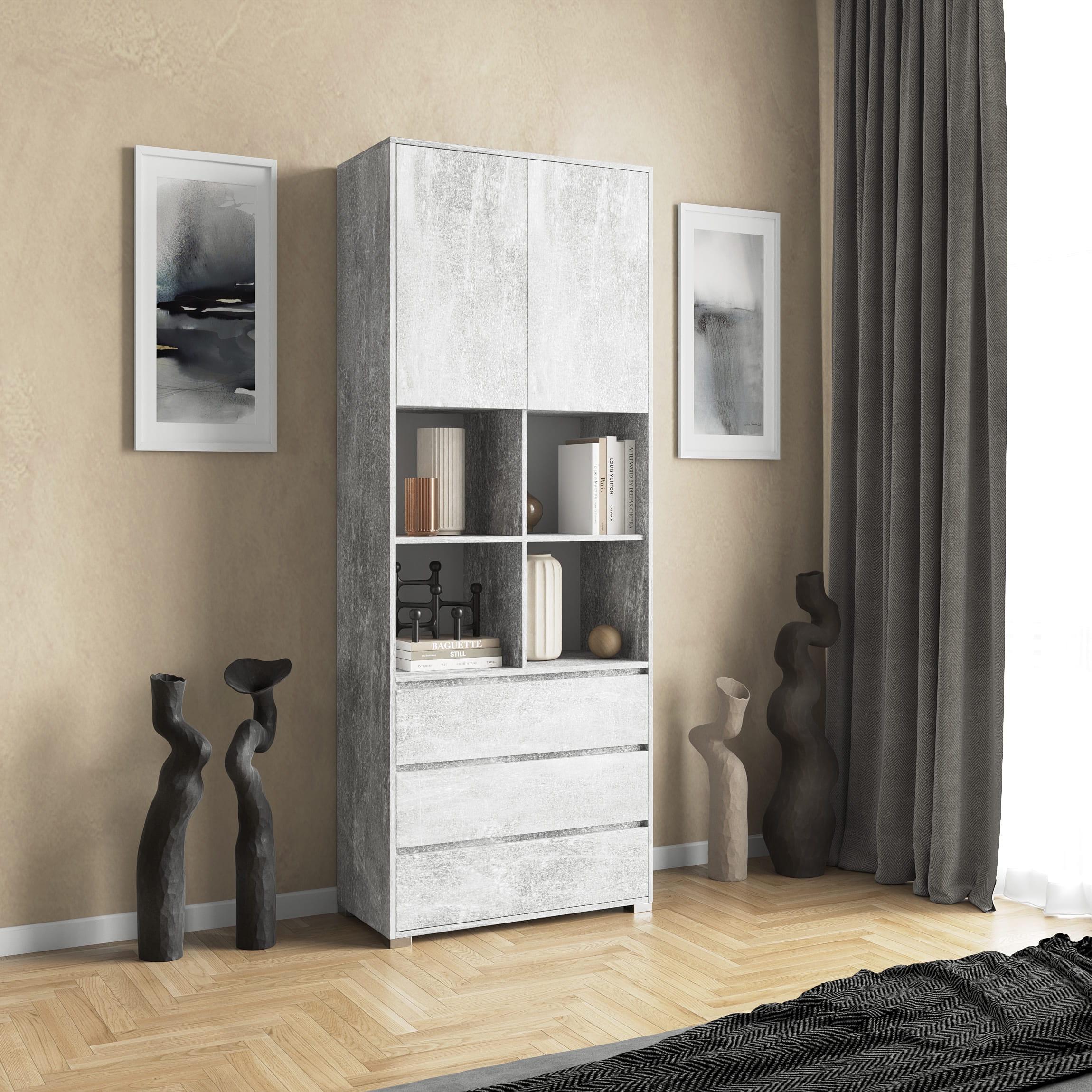 Шафа на 3 ящики з відкритими полицями 212,5х80х40 см Бетон (380427)