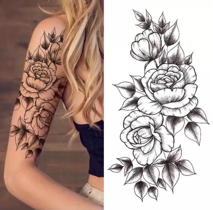 Тату тимчасове водостійке 3D велике Квіти з листям XQB-334 19,5 х9 см (4506394) - фото 2