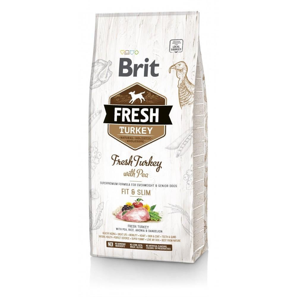 Корм сухий для дорослих собак Brit Fresh із зайвою вагою індичка та горох 12 кг (170995/530793)