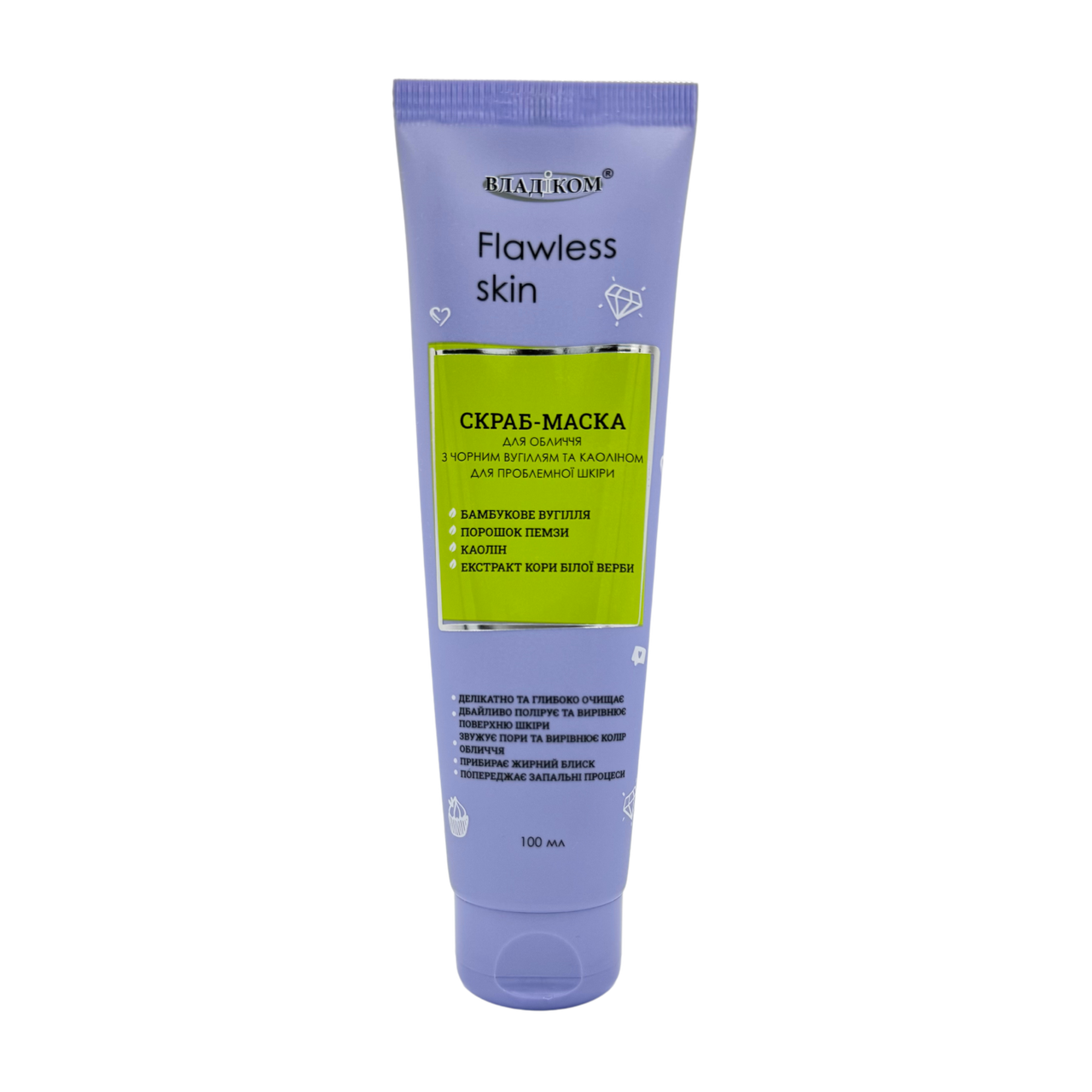 Скраб-маска для лица с черным углем и каолином для проблемной кожи Владиком Flawless Skin 100 мл