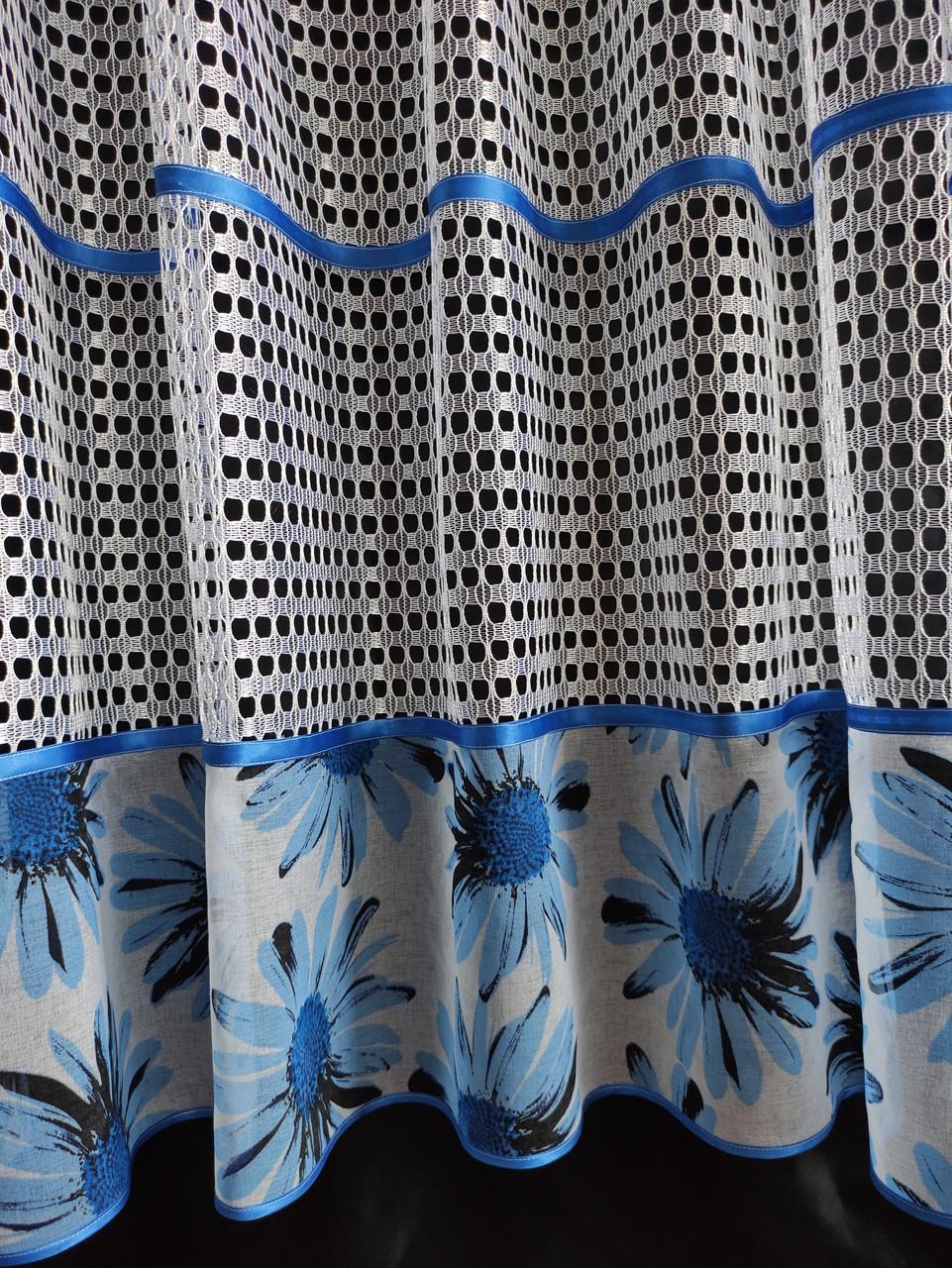 Гардина Полоса сітка і батист 290х165 см Білий/Блакитний (пр-02) - фото 3