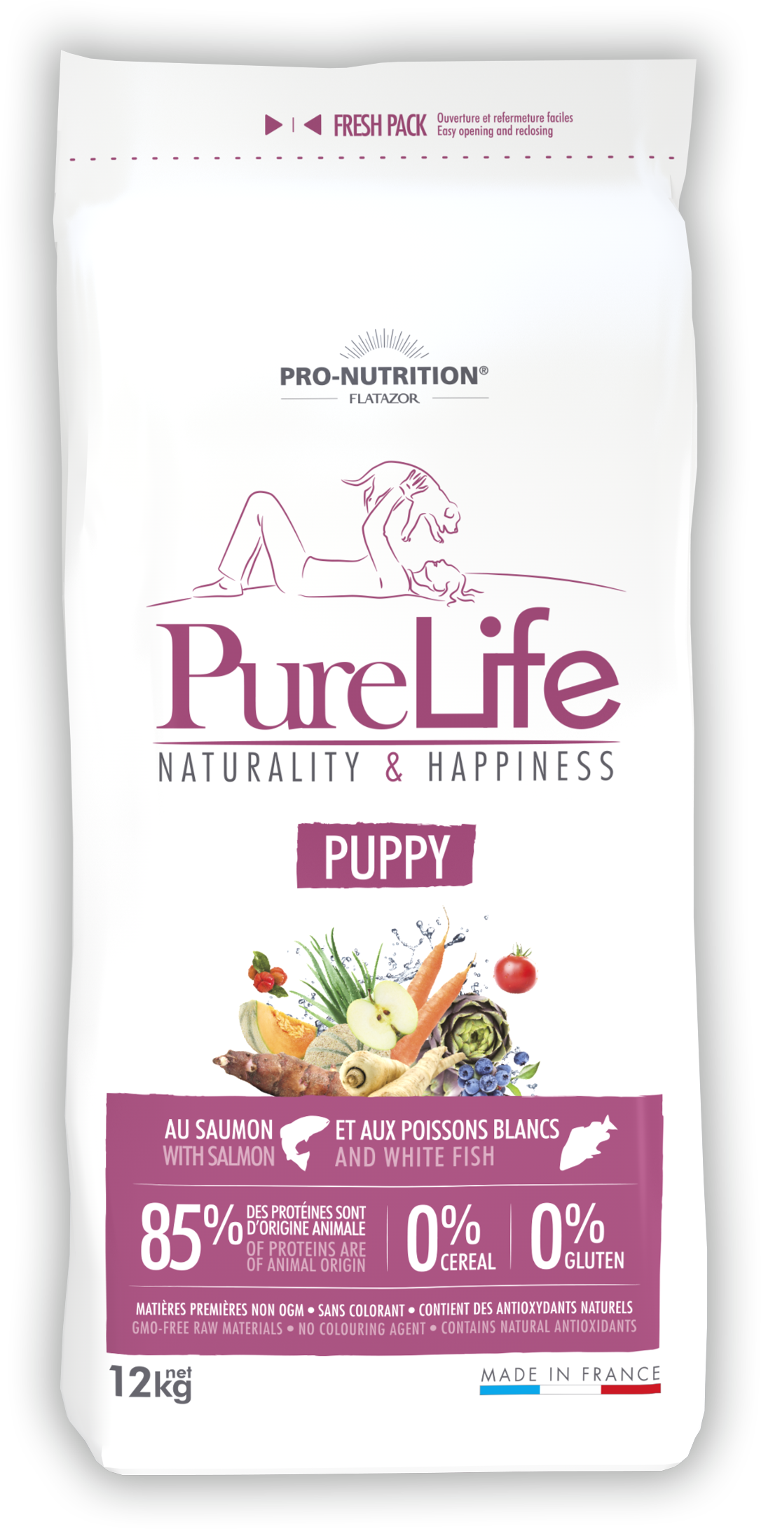 Корм сухой беззерновой для щенков и сук конце беременности Pro-Nutrition Flatazor РURE LIFE PUPPY с лососем и белой рыбой 12 кг - фото 1