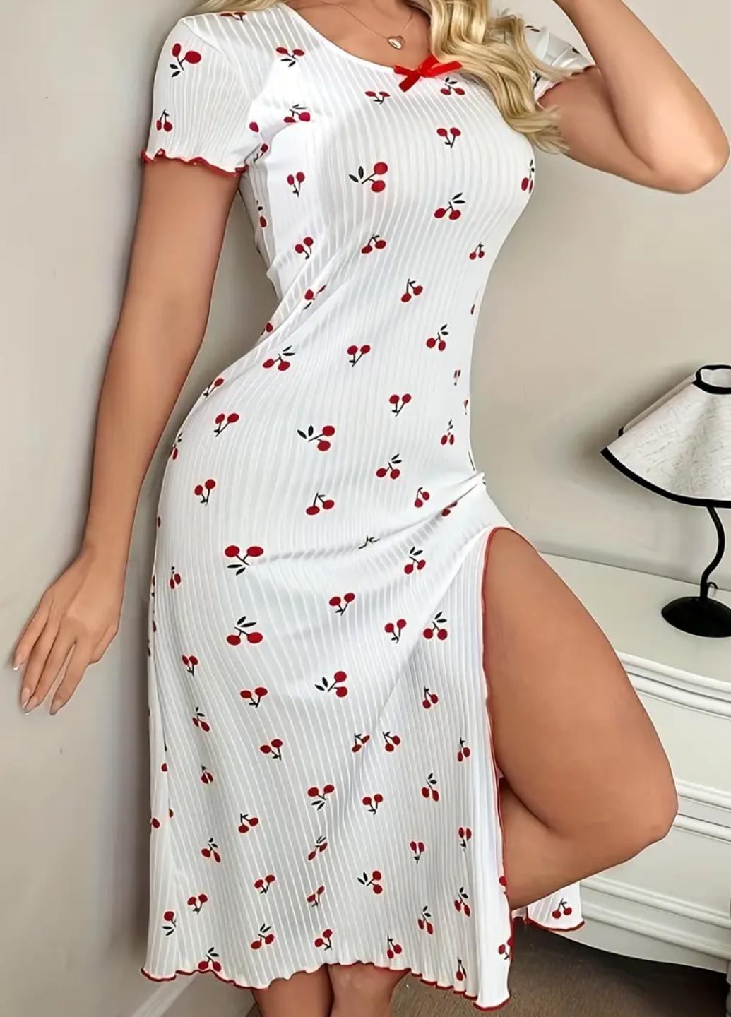 Ночная рубашка женская Night Inspiration в рубчик с разрезом и короткими рукавами S Разноцветный (1951-42-03) - фото 1