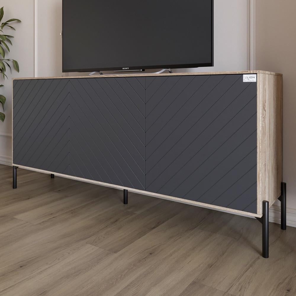 Тумба під телевізор із чорними металевими ніжками Lion Амарант 168x40x76,5 см Дуб сонома/Графітовий (Lion-043007)