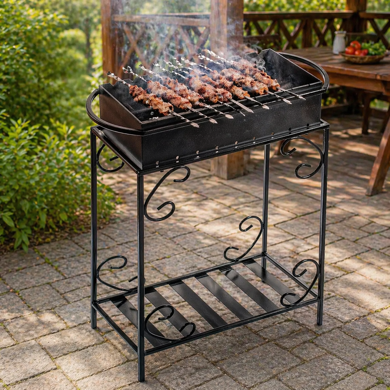 Мангал Jooki Гефест на 9 шампуров 3 мм на дровнице