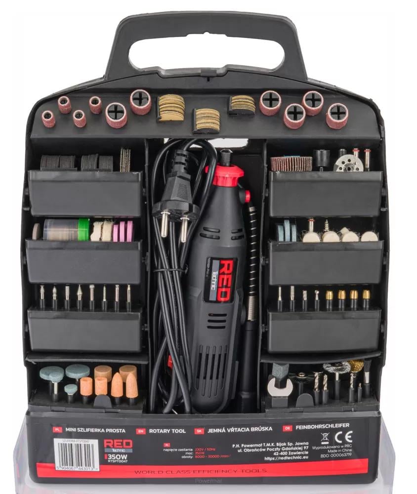 Шліфмашина пряма Red Technic RTSPT0047 2499851127 350 Вт 8000-30000 об/хв з набором аксесуарів 300 шт.