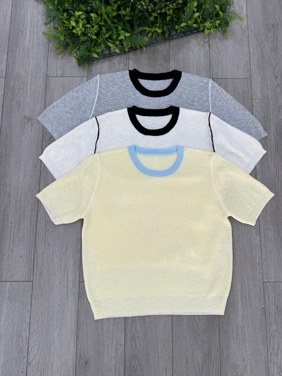 Футболка женская с контрастным воротником OS Желтый (#0813-02) - фото 2 Футболка женская с контрастным воротником OS Желтый (#0813-02) - фото 2