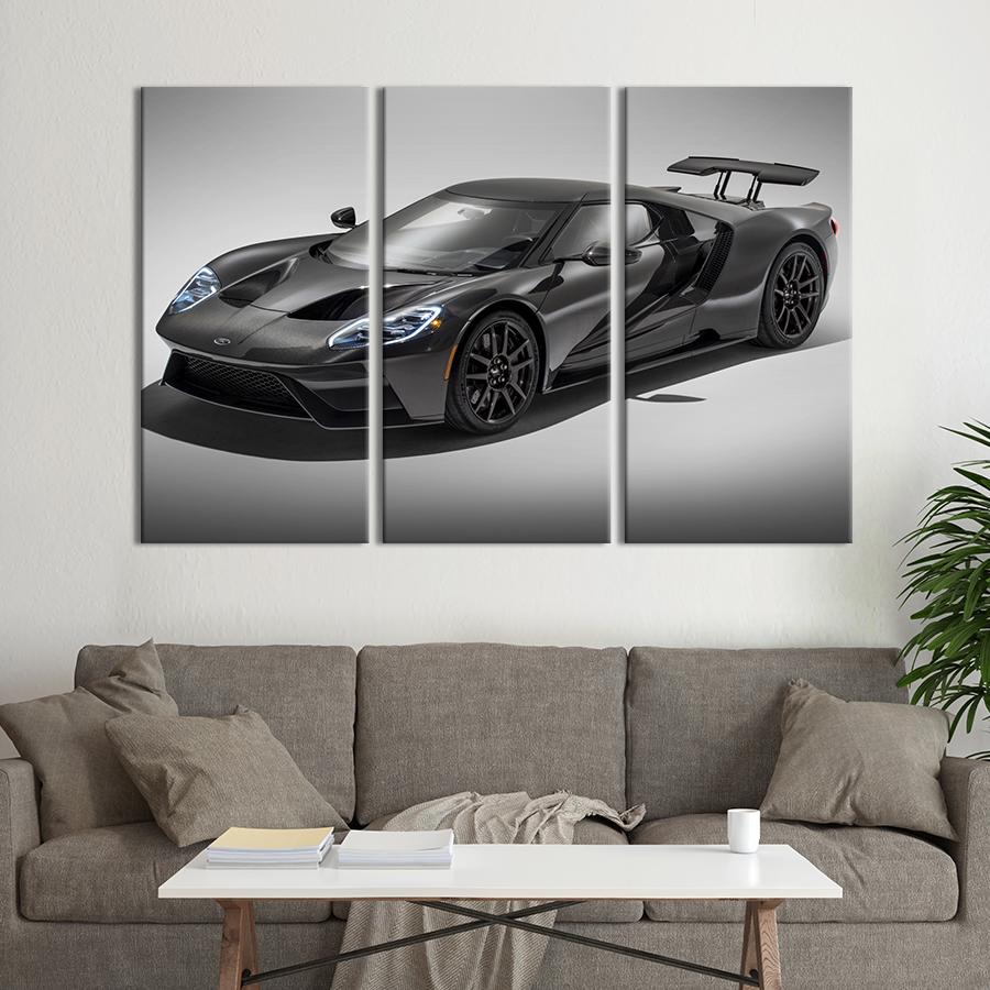 Картина на холсте триптих Серый Ford GT 156x100 см (1259-31)