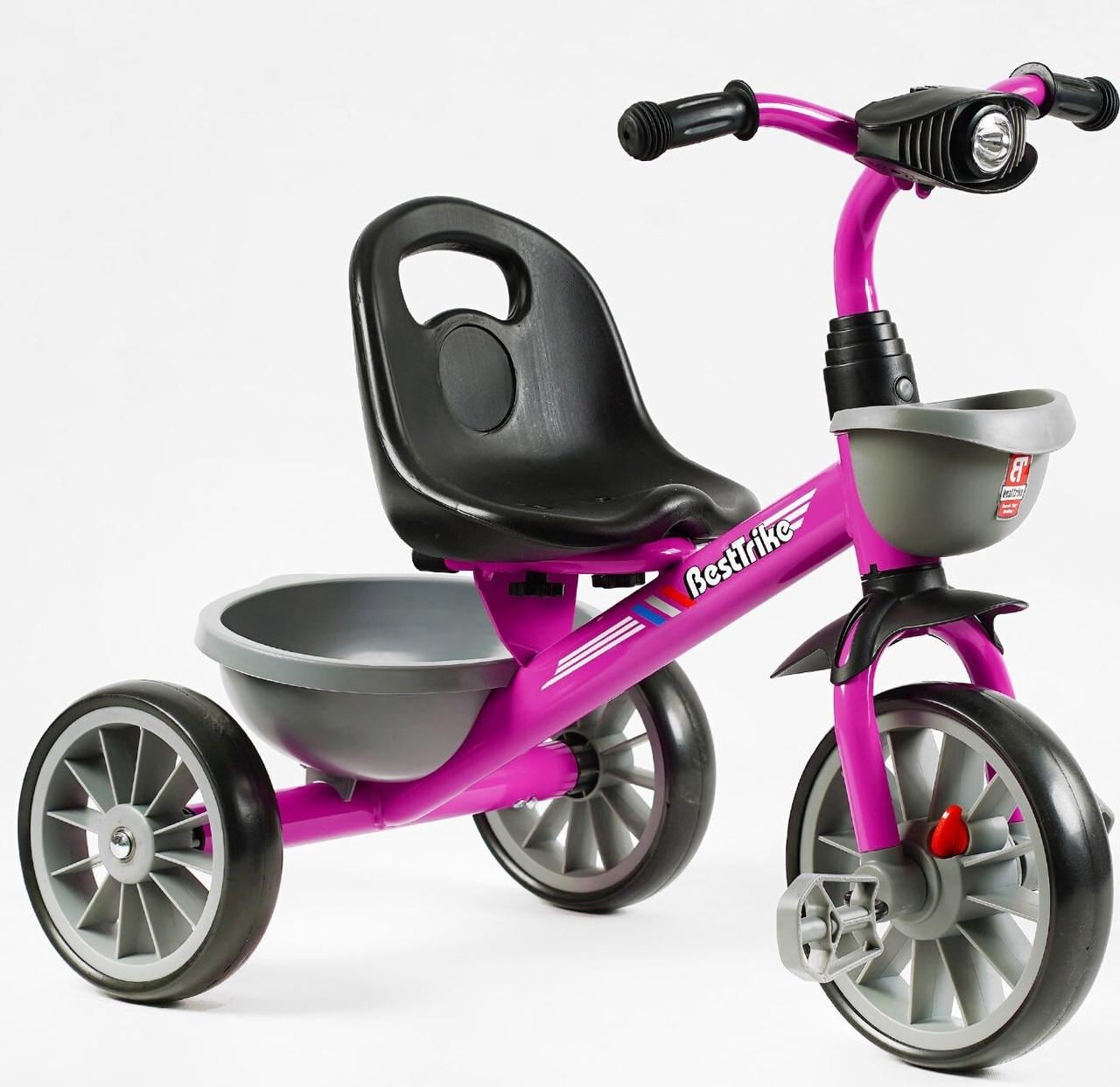 Детский велосипед трехколесный Best Trike с корзиной и музыкальной фарой Розовый (28443720)