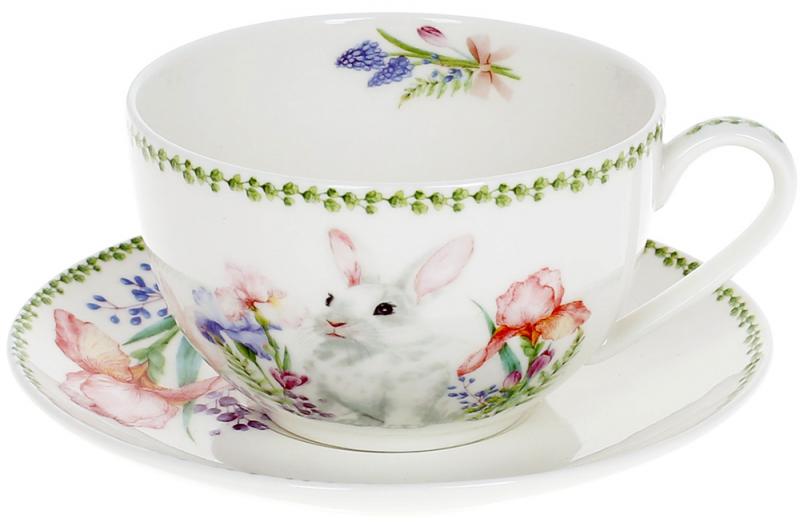 Чайная пара Весенняя история чашка 300 мл с блюдцем фарфор (BD-498-175)