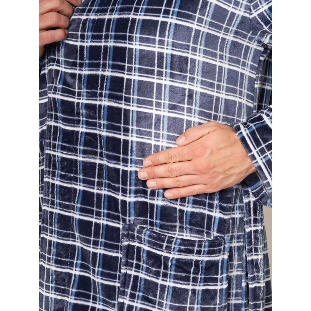 Халат мужской KEY MGL 432 на запах с шалевым воротником в клетку флисовый M/L Черный (2388044129) - фото 5