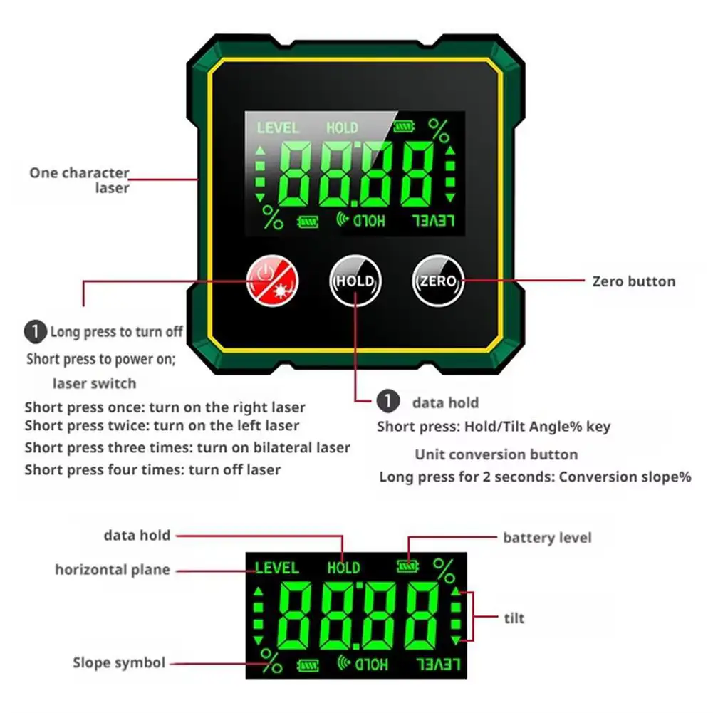 Угломер цифровой Digital Protractor JC 100 со встроенным аккумулятором инклинометр с лазерами и магнитом (28282278) - фото 4 Угломер цифровой Digital Protractor JC 100 со встроенным аккумулятором инклинометр с лазерами и магнитом (28282278) - фото 4