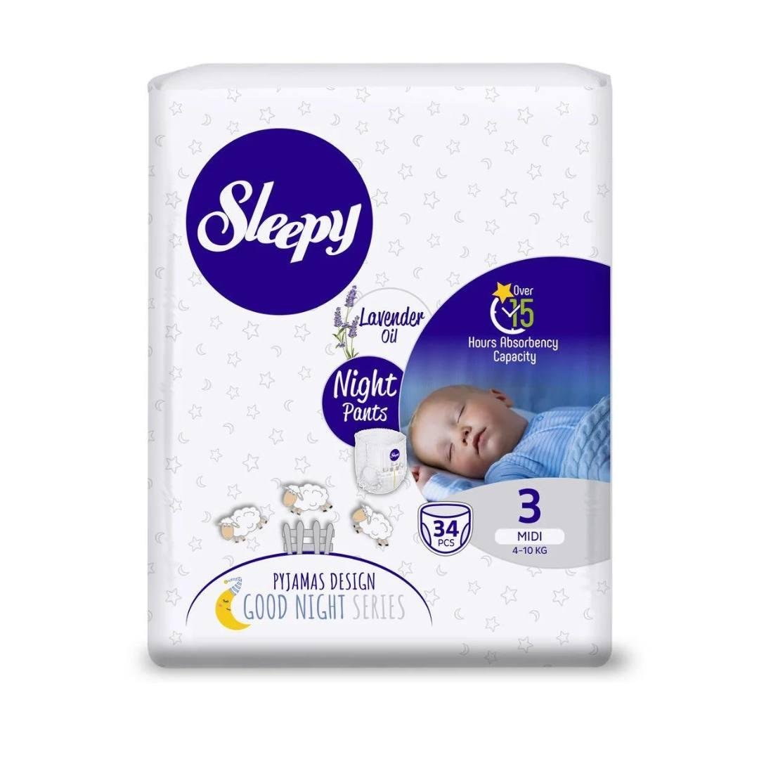 Подгузники-трусики детские Sleepy Night midi 3 4-10 кг 34 шт. (000005904)