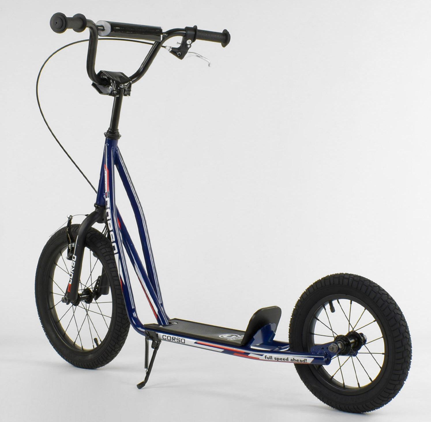 Самокат детский Corso надувные колеса переднее 16«/заднее 12» ручное переднее тормоз Dark Blue (86803) - фото 5