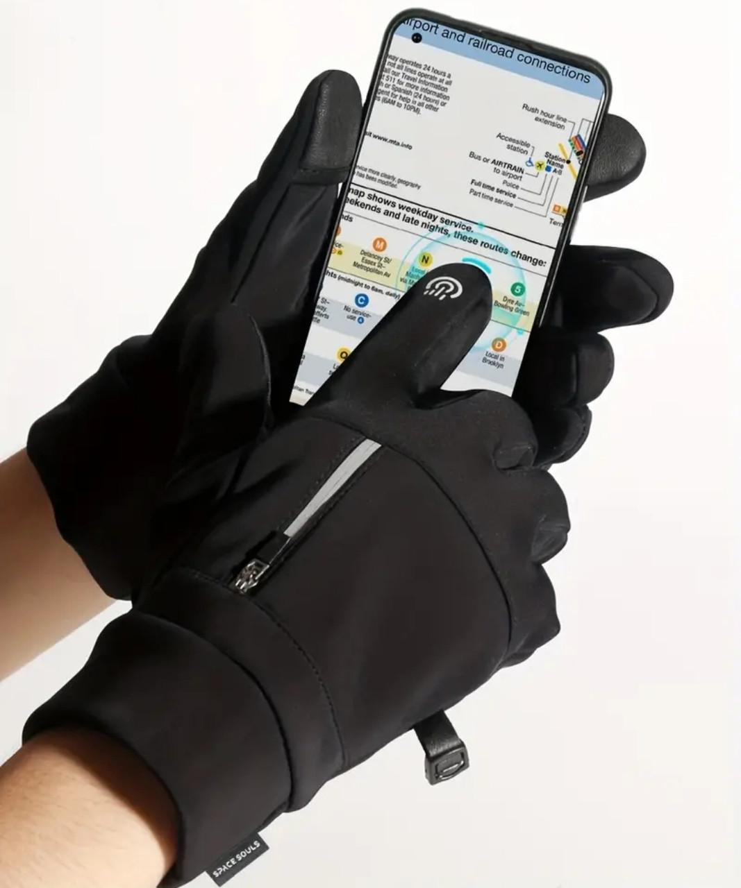 Рукавички зимові чоловічі сенсорні з кишенею спортивні водонепроникні флісові XL Чорний (2470741813) - фото 9