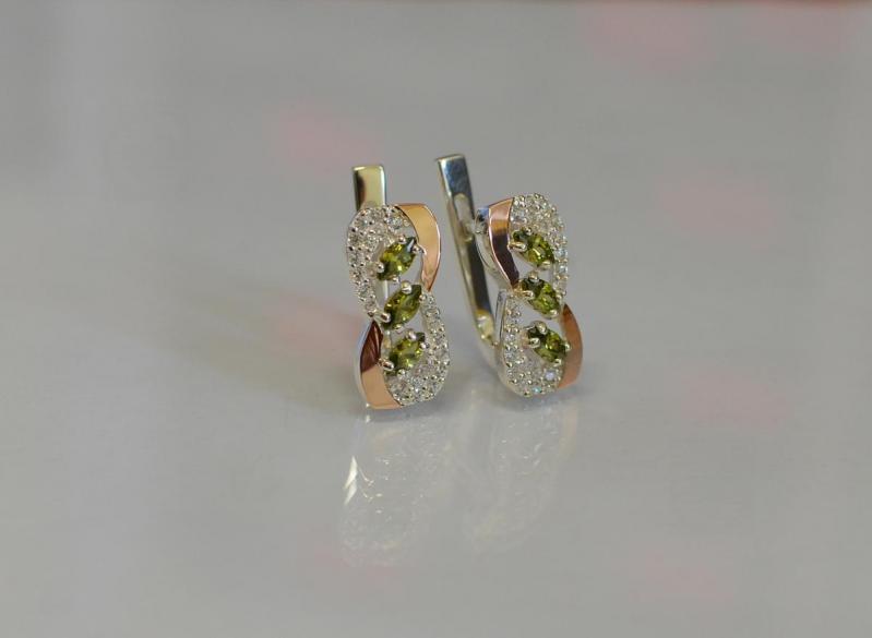 Серебряные серьги Sil с золотыми пластинами 120s-7 Олива (Sil-805)