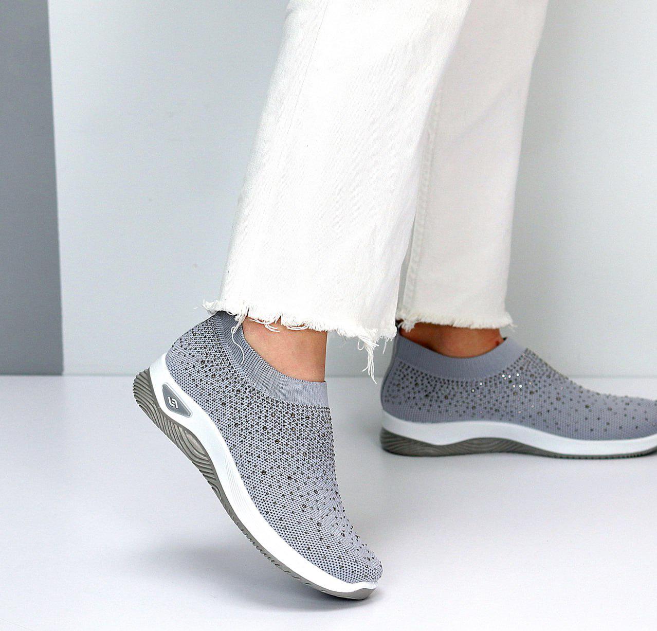 Мокасины женские текстильные со стразами р. 40 25,5 см Серый (00940) - фото 2 Мокасины женские текстильные со стразами р. 40 25,5 см Серый (00940) - фото 2