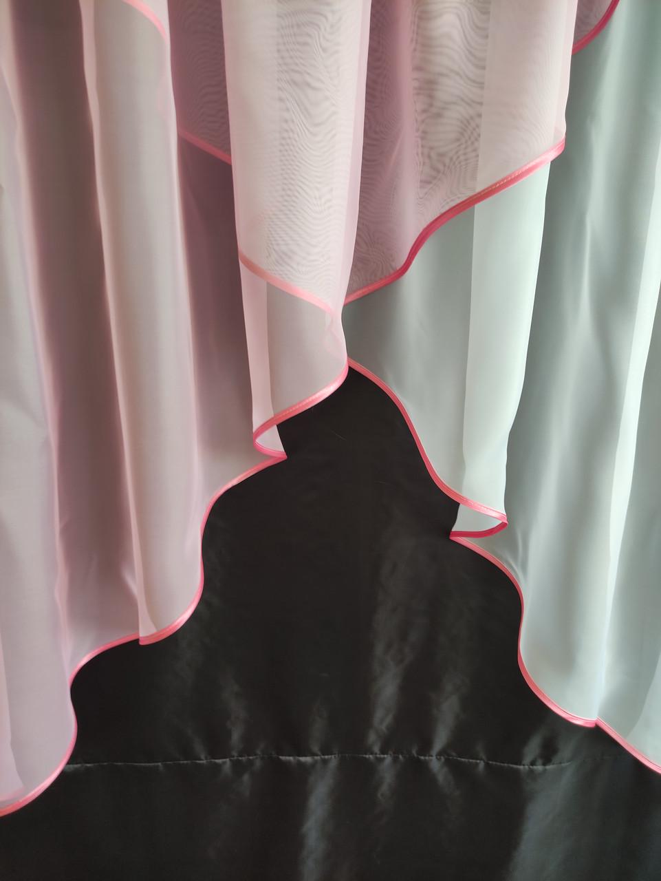 Фіранка шифонова 300х170 см Білий з рожевим (уш-01р) - фото 2 Фіранка шифонова 300х170 см Білий з рожевим (уш-01р) - фото 2