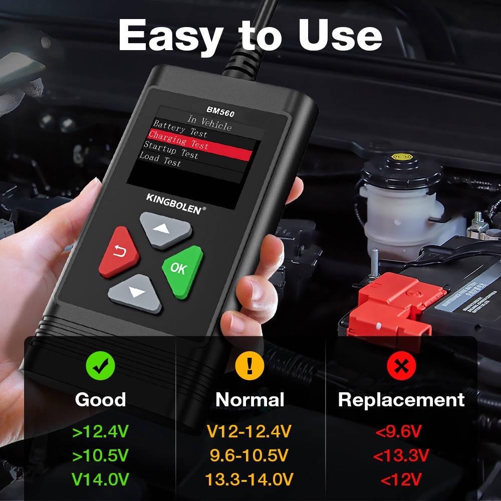 Тестер аккумулятора KINGBOLEN BM560 6V/12V проверка АКБ генератора пуска авто и мото LCD-экран - фото 3