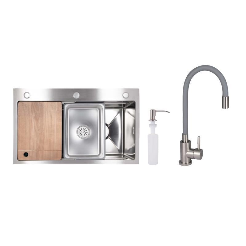 Мойка для кухни Lidz H7545 встроенная 3,0/1,0 мм Decor Honeycomb со смесителем Aria с гибким (LDH7545DEC48372)