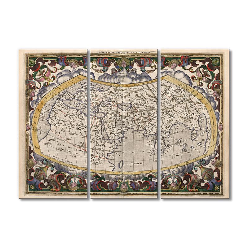 Винтажная карта Географическая карта Птолемея 3 модуля 120x180 см