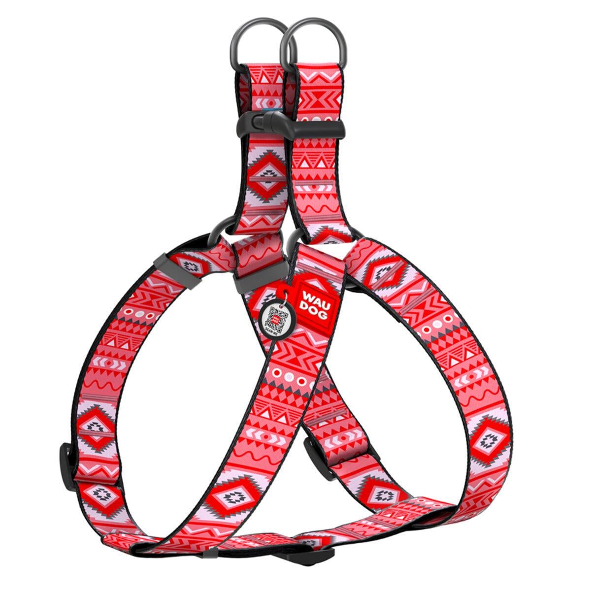 Шлея для собак Waudog Nylon Етно з QR паспортом/пластиковим фастексом XL 35 мм х 70-100 см Червоний (324-0133 Col)