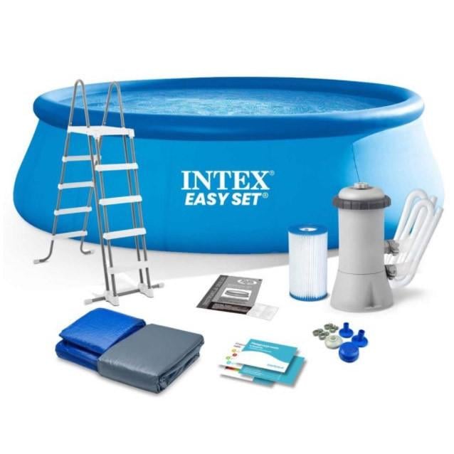 Бассейн надувной круглый Intex 26166 NP 457x107 см 12430 л + насос/лестница/тент (10855073)