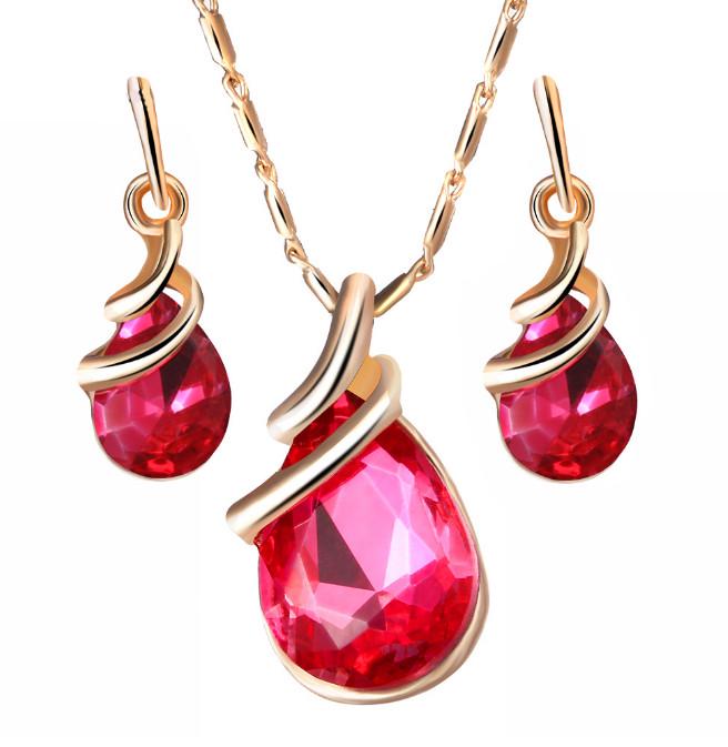 Набор серьги с подвеской Primo Water Drop Dark Pink (1131284798)