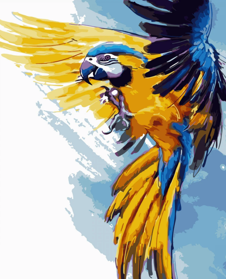 Картина по номерам Strateg Премиум Желто-синий попугай с лаком и уровнем 40x50 см (SY6757)