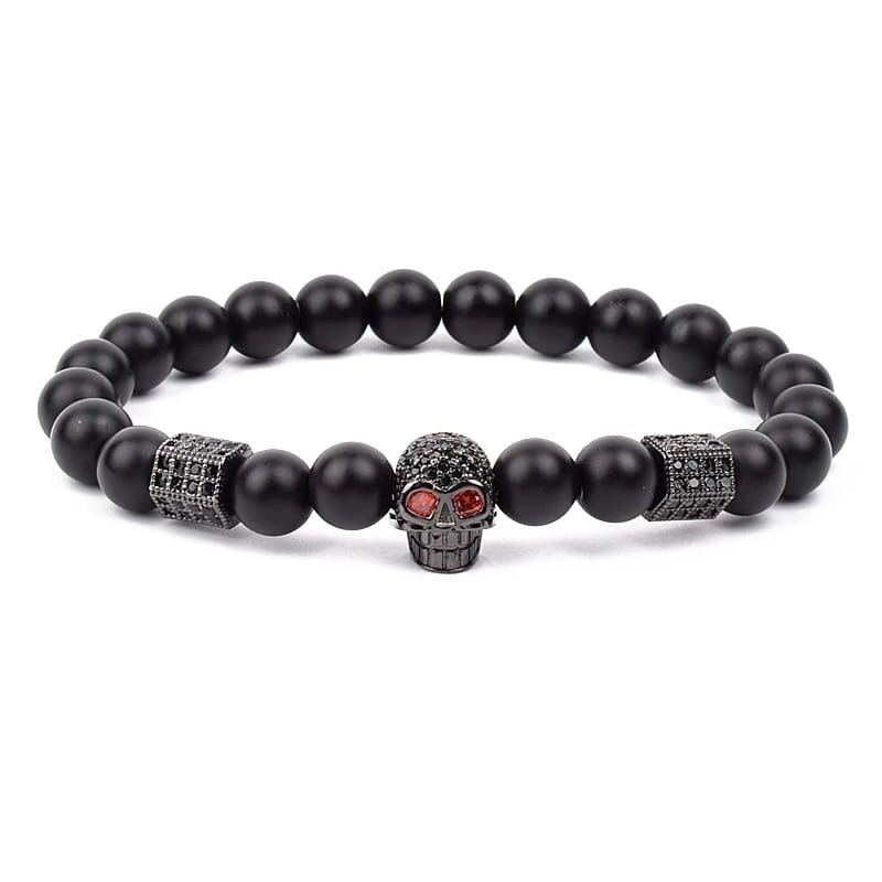 Браслет із шунгіту з черепом та багатогранниками р. 18 Чорний (14026)