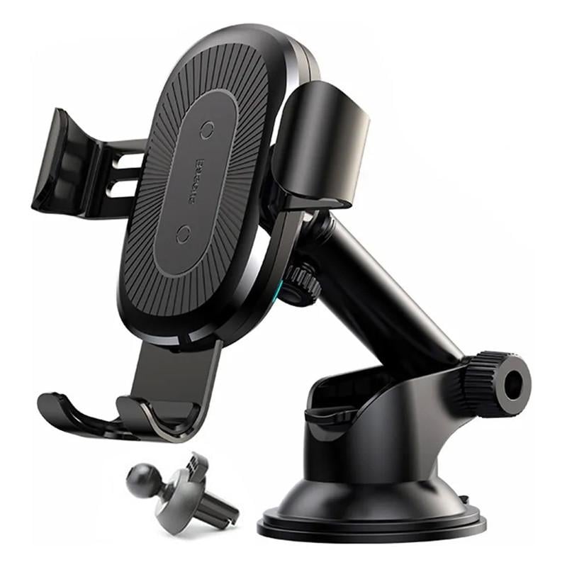 Автотримач QI Baseus c бездротовою зарядкою та додатковим кріпленням Чорний