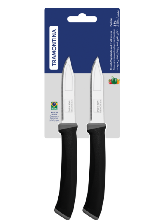 Набір ножів для овочів Tramontina Felice зубчастих 76 мм 2 шт. Black (23491/203)