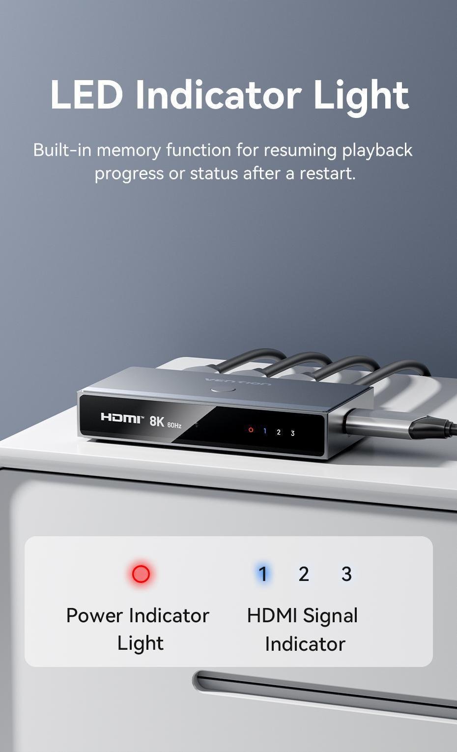 Комутатор Hdmi Vention алюмінієвий 3 1 Сірий (AKRH0) - фото 13 Комутатор Hdmi Vention алюмінієвий 3 1 Сірий (AKRH0) - фото 13