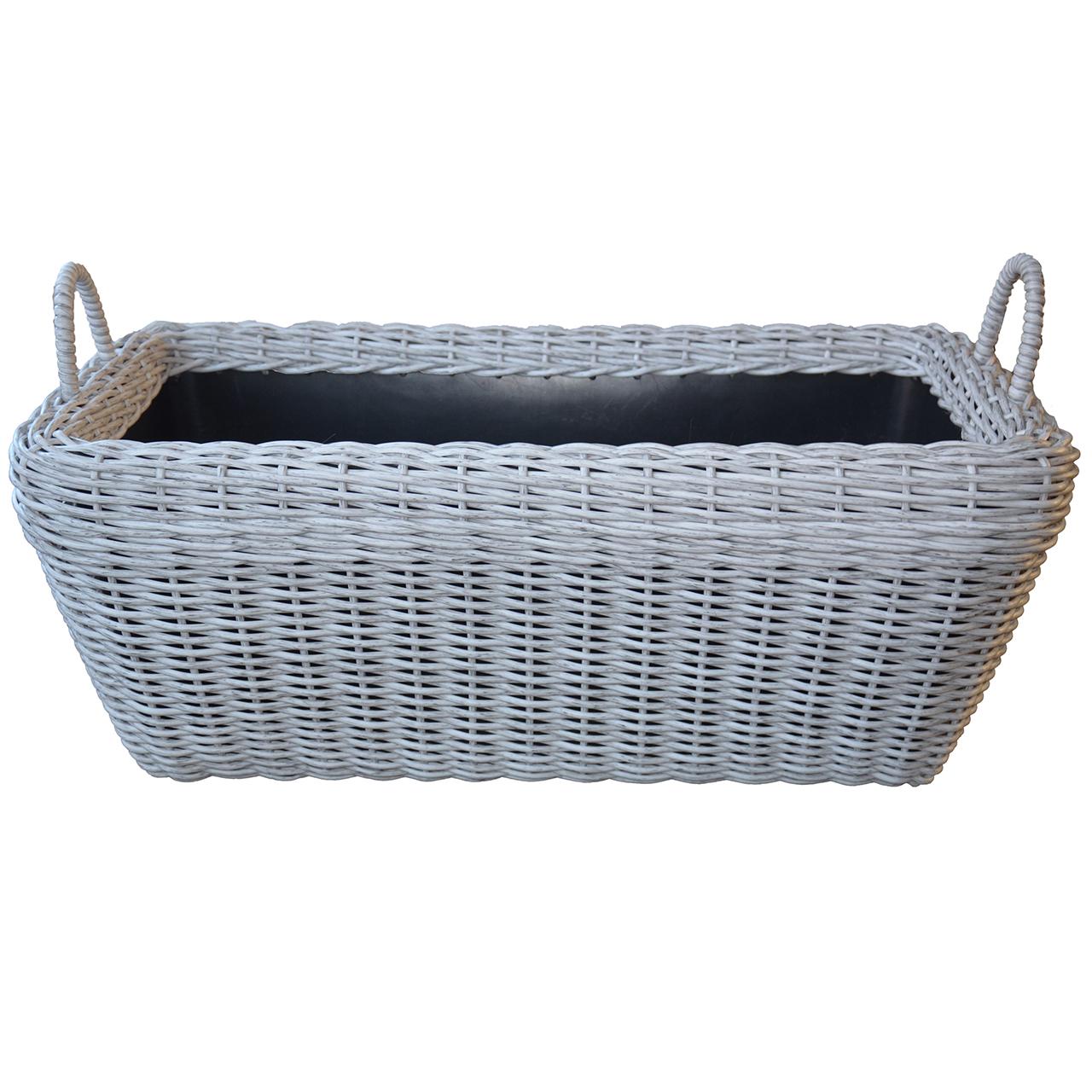 Дровница-корзина прямоугольная плетеная из искусственного ротанга/ручной работы 60 л Белая береза (12511707)