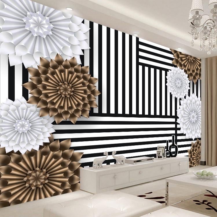 Фотообои 3D флизелиновые цветочные для спальни/зала/кухни Коричневые и белые цветы