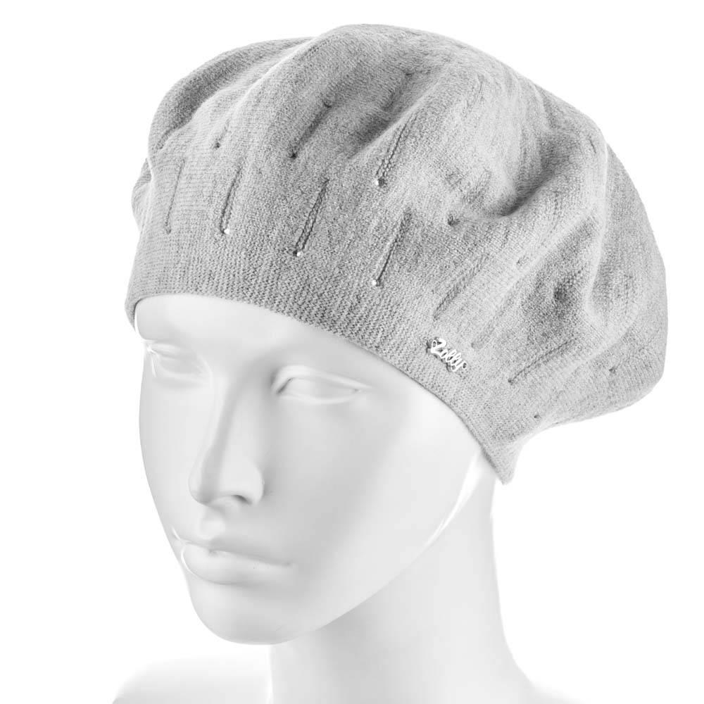 Берет женский Zolly ZH183 двойной со стразами тонкой вязки Светло-серый