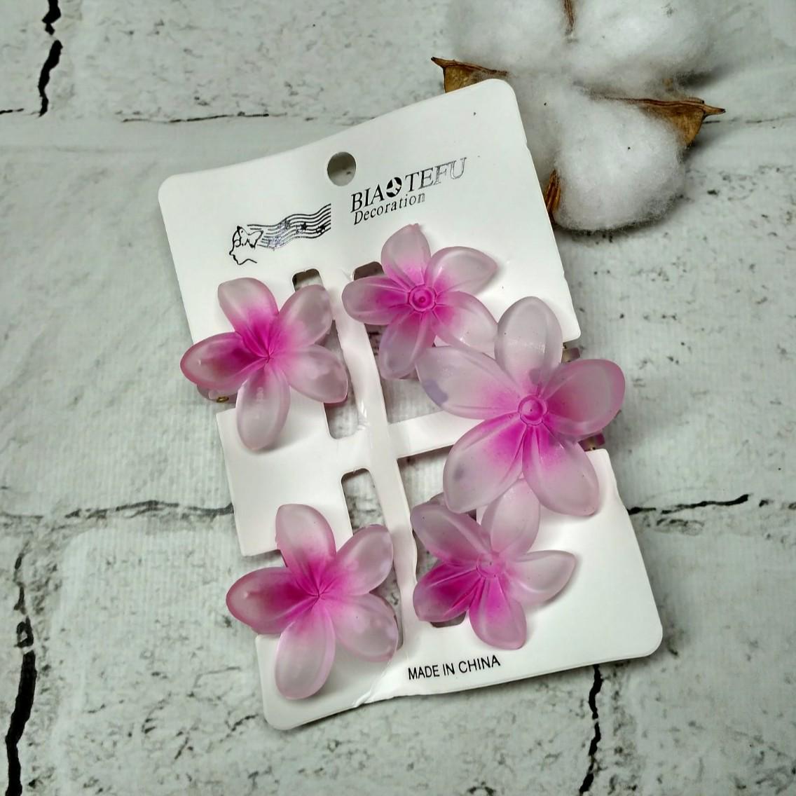 Крабик для волос Гавайский цветок матовый заколка зажим набор из 3 шт. Розовый (8549-3)