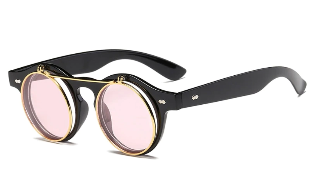 Солнцезащитные очки 2в1 имиджевые круглые панк двойной флип Розовый (10190-4)