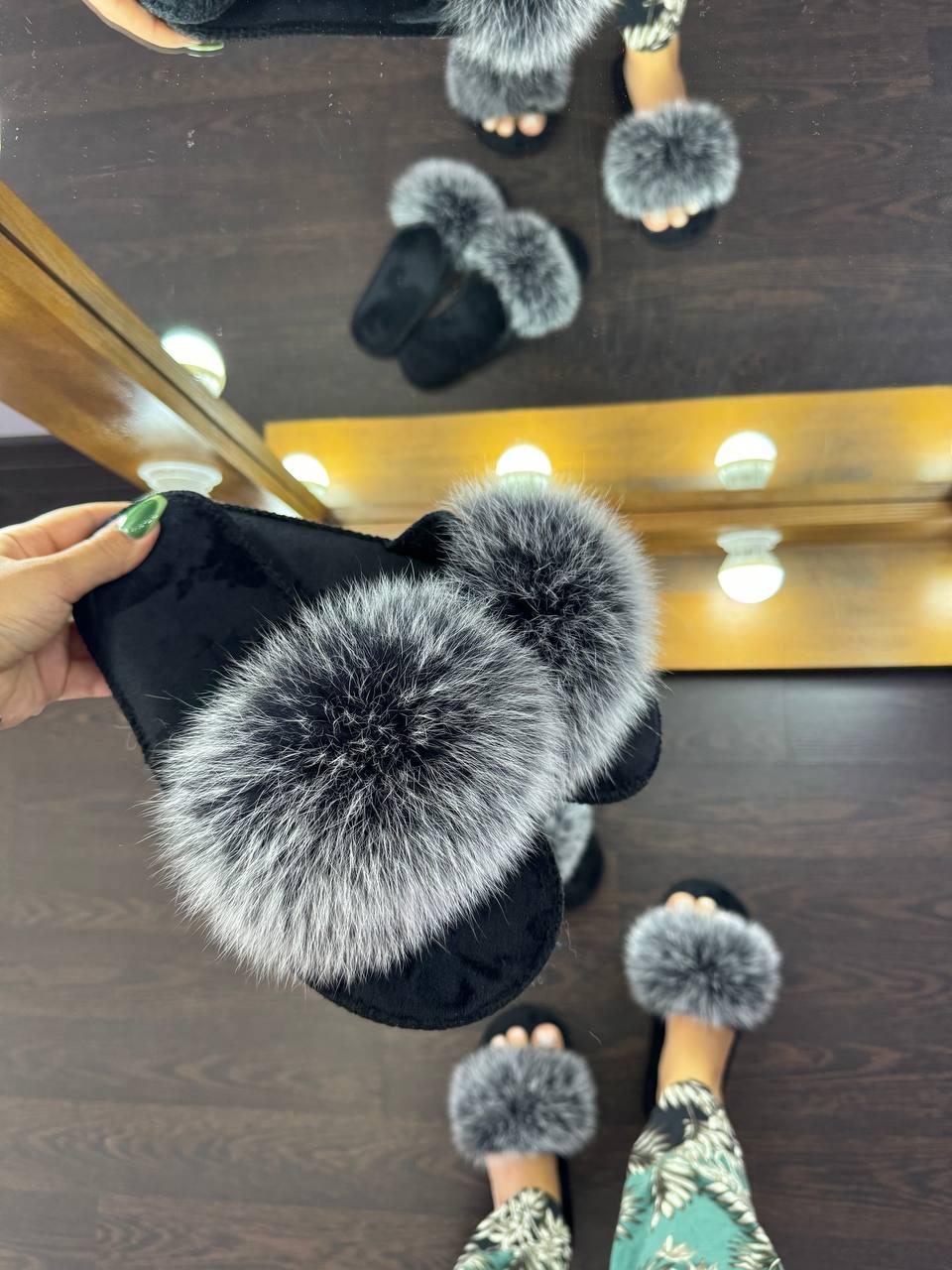 Тапочки женские для ламината с натуральным мехом паркетные 37-38 - фото 3