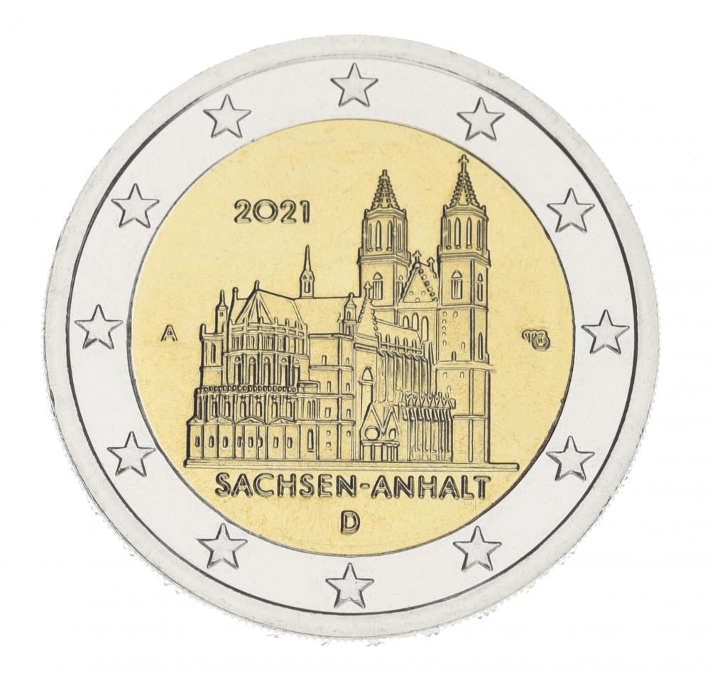 Колекційна монета Німеччина 2 євро 2021 Біметал UNC A Федеральна земля Саксонія-Ангальт Магдебурзький собор (15390825)