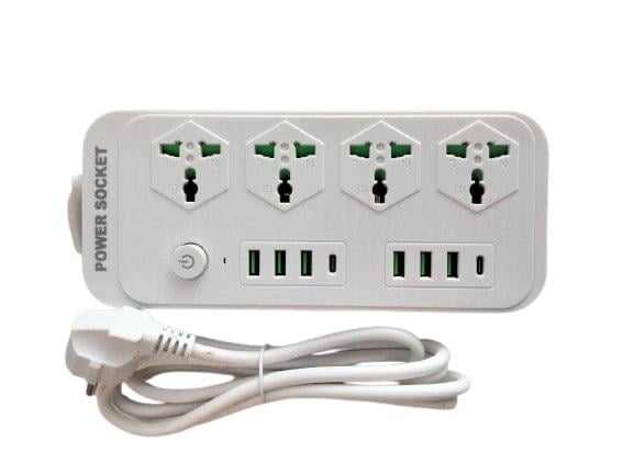 Фильтр сетевой J08 на 6usb+2Type c 4 розетки 3000W 2 м White