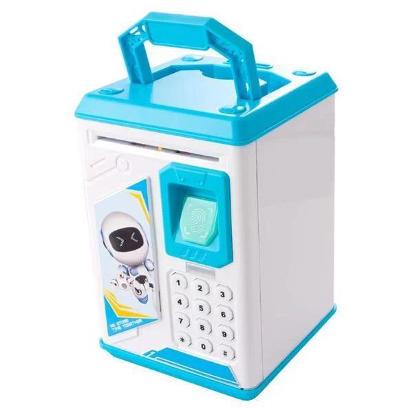 Копилка детская электронная EL-510-6 Elite Робот музыкальная с отпечатком пальца Голубой