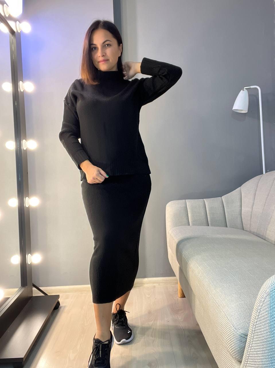 Костюм женский ENJOY 82345 свитер с юбкой длинная рубчик вязка OS Черный (729) - фото 5 Костюм женский ENJOY 82345 свитер с юбкой длинная рубчик вязка OS Черный (729) - фото 5